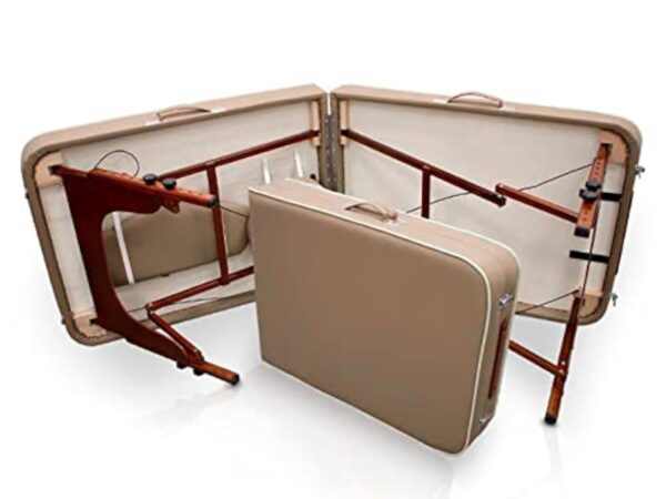 QUIRUMED Table de Massage pour Spa, Portable en Bois, Beige, Bois Verni, Similicuir, Rembourrage Haute densité, Hauteur réglable, Pliable, tête Amovible, jusqu'à 210 kg – Image 4