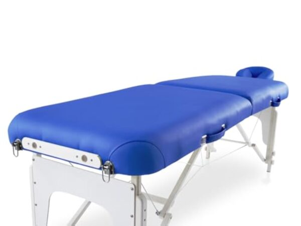QUIRUMED Table Pliante de shiatsu en Bois, 211 x 60 cm, Couleur Bleu, Simili Cuir, réglable en Hauteur, Appui-tête Amovible, Structure renforcée, jusqu'à 185 kg – Image 4