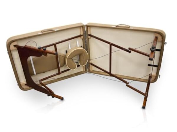 QUIRUMED Table de massage pour SPA, portable en bois, couleur sable, bois verni, simili cuir, rembourrage haute densité, hauteur réglable, pliable, tête amovible, jusqu'à 210 kg – Image 4