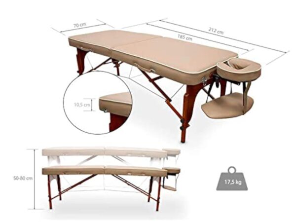 QUIRUMED Table de Massage pour Spa, Portable en Bois, Beige, Bois Verni, Similicuir, Rembourrage Haute densité, Hauteur réglable, Pliable, tête Amovible, jusqu'à 210 kg – Image 6