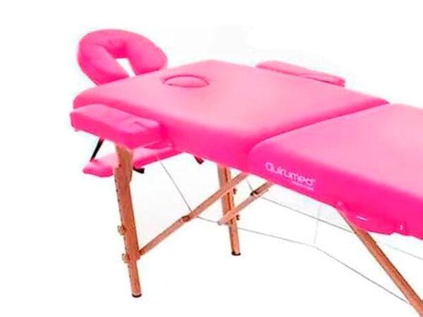 QUIRUMED Table de Massage Pliable en Bois Easy, Couleur Rose, 194 x 70 cm, Table de Massage, Massage physiothérapie, Similicuir tête articulée, Hauteur réglable, 2 Corps jusqu'à 150 kg – Image 8