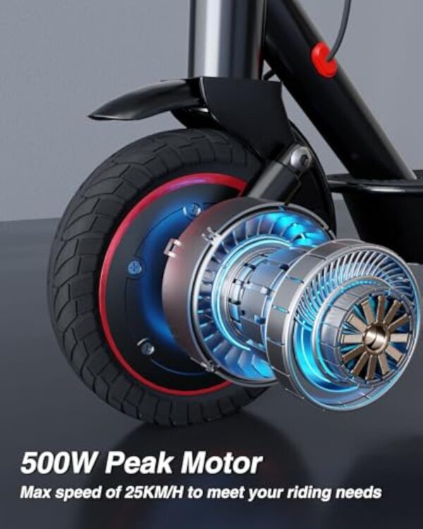 QnQ Trottinette électrique avec double amortisseur, moteur de 350 W, autonomie de 30 à 35 km, vitesse maximale 25 km/h, pneu de 25 cm, 3 réglages de vitesse, contrôle par l’application – Image 4