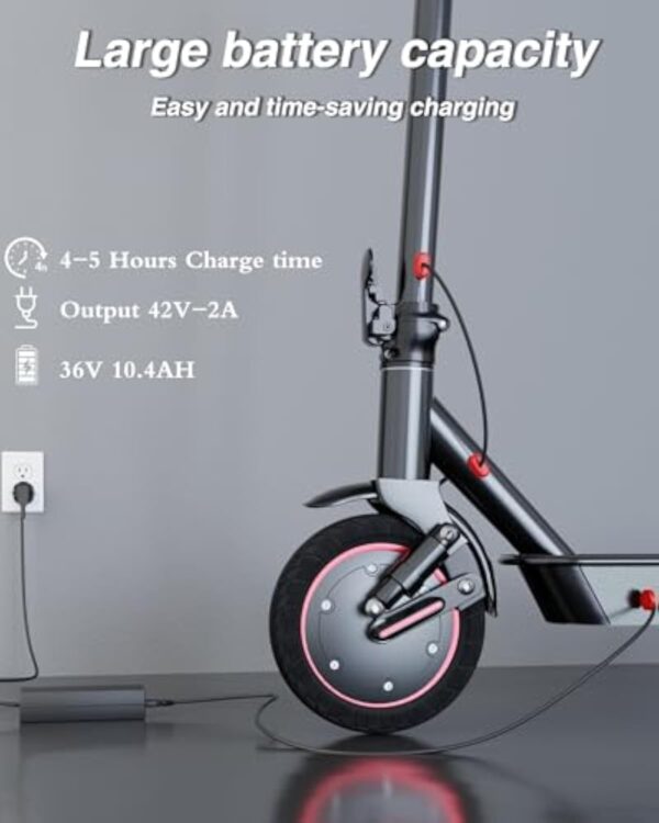 QnQ Trottinette électrique avec double amortisseur, moteur de 350 W, autonomie de 30 à 35 km, vitesse maximale 25 km/h, pneu de 25 cm, 3 réglages de vitesse, contrôle par l’application – Image 5