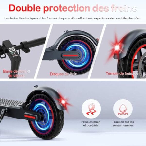 QnQ Trottinettes Électriques Adultes, 8,5" Trottinette Pliable, 25KM Autonomie, Pneus Nid d'abeille Increvables, Contrôle Via APP et Affichage LED,Batterie 36V 7.5Ah, Moteur 350W, Porteur de 120KG – Image 5