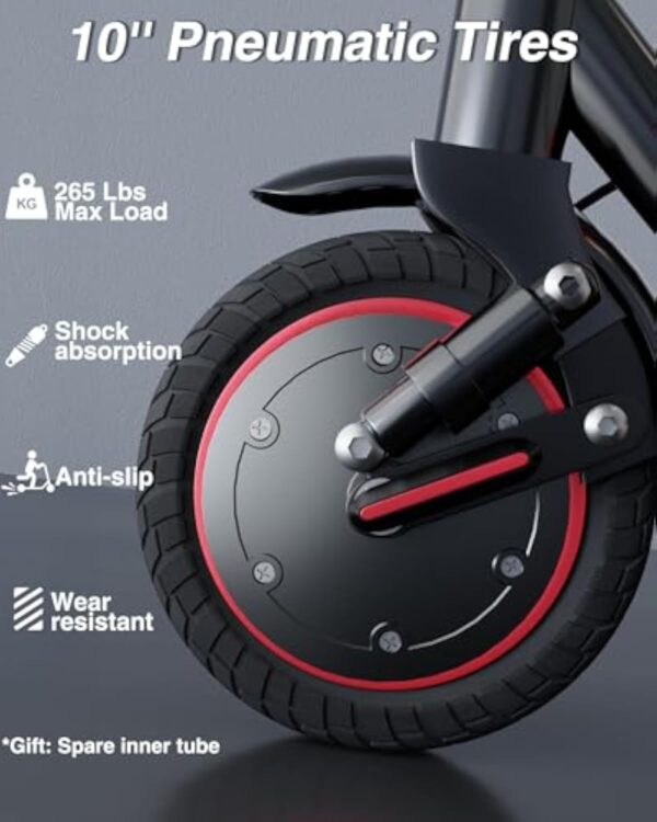 QnQ Trottinette électrique avec double amortisseur, moteur de 350 W, autonomie de 30 à 35 km, vitesse maximale 25 km/h, pneu de 25 cm, 3 réglages de vitesse, contrôle par l’application – Image 6