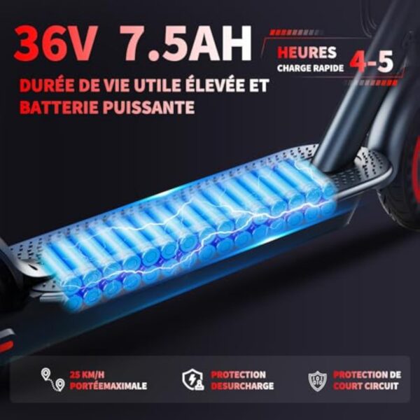 QnQ Trottinettes Électriques Adultes, 8,5" Trottinette Pliable, 25KM Autonomie, Pneus Nid d'abeille Increvables, Contrôle Via APP et Affichage LED,Batterie 36V 7.5Ah, Moteur 350W, Porteur de 120KG – Image 6