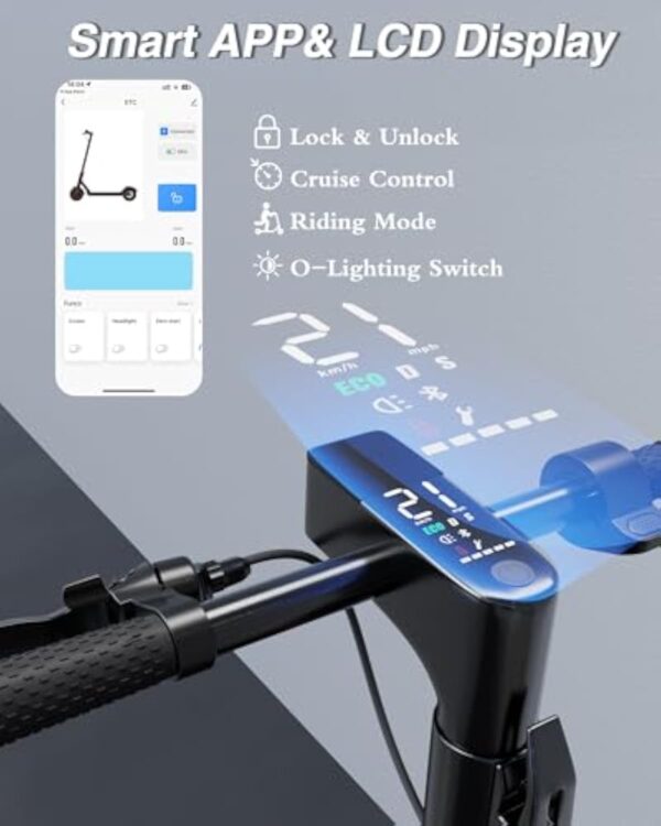 QnQ Trottinette électrique avec double amortisseur, moteur de 350 W, autonomie de 30 à 35 km, vitesse maximale 25 km/h, pneu de 25 cm, 3 réglages de vitesse, contrôle par l’application – Image 7