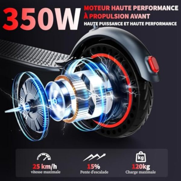 QnQ Trottinettes Électriques Adultes, 8,5" Trottinette Pliable, 25KM Autonomie, Pneus Nid d'abeille Increvables, Contrôle Via APP et Affichage LED,Batterie 36V 7.5Ah, Moteur 350W, Porteur de 120KG – Image 7