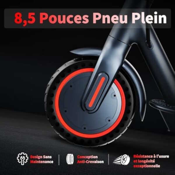QnQ Trottinettes Électriques Adultes, 8,5" Trottinette Pliable, 25KM Autonomie, Pneus Nid d'abeille Increvables, Contrôle Via APP et Affichage LED,Batterie 36V 7.5Ah, Moteur 350W, Porteur de 120KG – Image 8