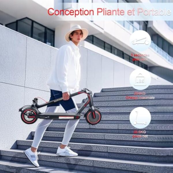 QnQ Trottinettes Électriques Adultes, 8,5" Trottinette Pliable, 25KM Autonomie, Pneus Nid d'abeille Increvables, Contrôle Via APP et Affichage LED,Batterie 36V 7.5Ah, Moteur 350W, Porteur de 120KG – Image 9