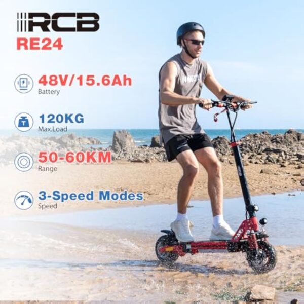 RCB RE24 Trottinette électrique Adulte, Motor 800W, Jusqu'à 25 km/h, 15.6Ah Batterie, Autonomie 60KM, Pneus 10'', Contrôle APP, Pliable Scooter électrique, Double Frein, Double Amortisseur – Image 3