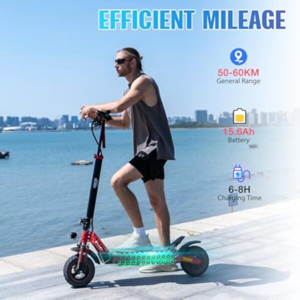 RCB RE24 Trottinette électrique Adulte, Motor 800W, Jusqu'à 25 km/h, 15.6Ah Batterie, Autonomie 60KM, Pneus 10'', Contrôle APP, Pliable Scooter électrique, Double Frein, Double Amortisseur – Image 5