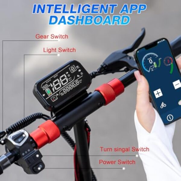 RCB RE24 Trottinette électrique Adulte, Motor 800W, Jusqu'à 25 km/h, 15.6Ah Batterie, Autonomie 60KM, Pneus 10'', Contrôle APP, Pliable Scooter électrique, Double Frein, Double Amortisseur – Image 7