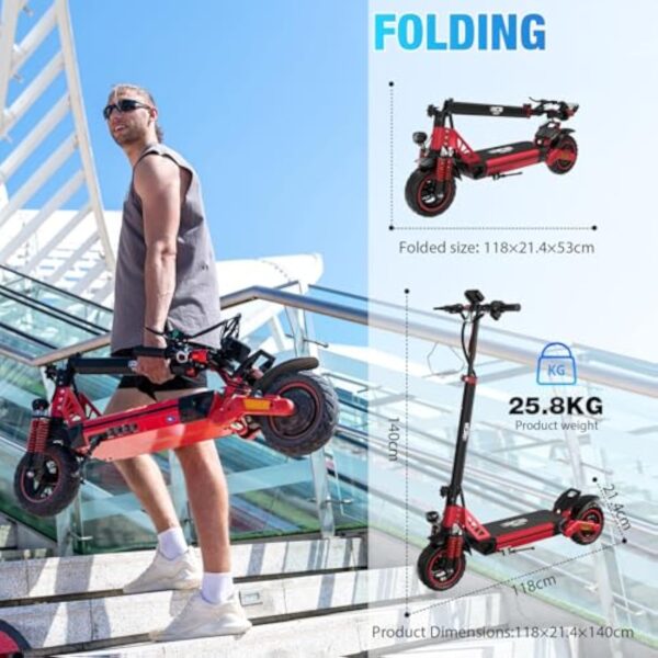 RCB RE24 Trottinette électrique Adulte, Motor 800W, Jusqu'à 25 km/h, 15.6Ah Batterie, Autonomie 60KM, Pneus 10'', Contrôle APP, Pliable Scooter électrique, Double Frein, Double Amortisseur – Image 8