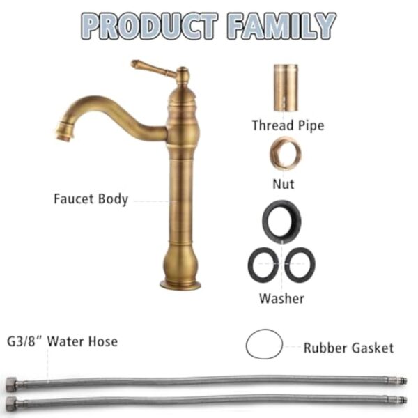 ROWINNAO Robinet Salle de Bain Rétro Laiton Haut, Antique Mitigeur Lavabo Vasque avec bec Hauteur 230 mm, Pivotant à 360°Mitigeur Vasque Salle de Bain, Robinet Lave Main Chaude et Froide, G3/8 – Image 7