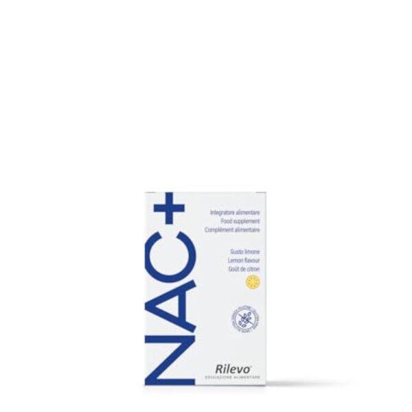 Rilevo Nac+ N-acétylcystéine 600mg 14 Stick Pack de 4 g Complément antioxydant, Synthèse du Glutathion, Propriétés Défenses Immunitaires, Mucolytique Fluidifiant Goût Citron