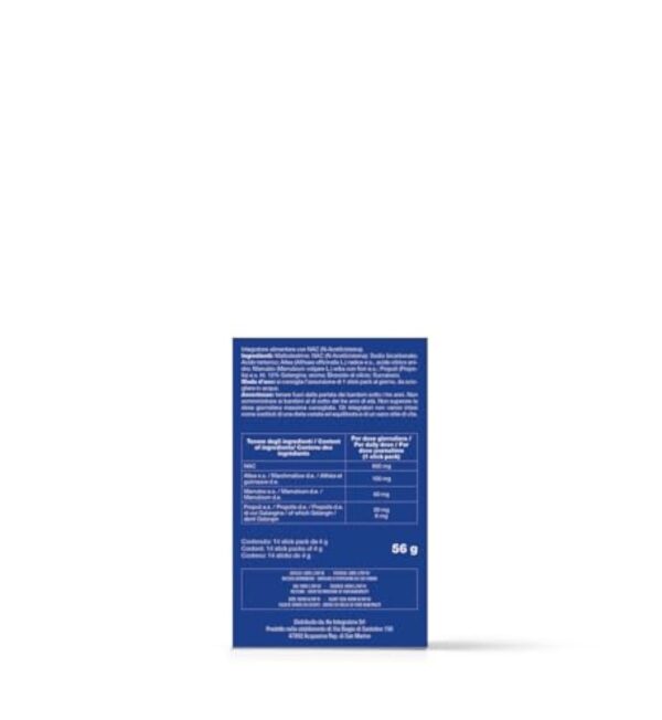 Rilevo Nac+ N-acétylcystéine 600mg 14 Stick Pack de 4 g Complément antioxydant, Synthèse du Glutathion, Propriétés Défenses Immunitaires, Mucolytique Fluidifiant Goût Citron – Image 3