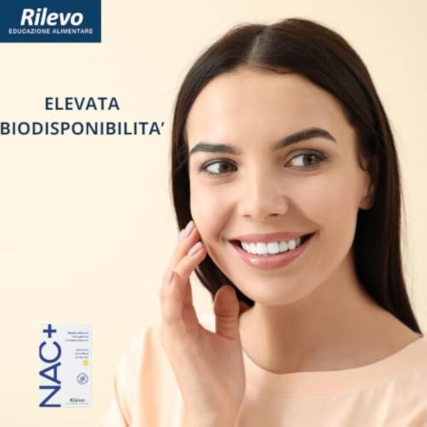 Rilevo Nac+ N-acétylcystéine 600mg 14 Stick Pack de 4 g Complément antioxydant, Synthèse du Glutathion, Propriétés Défenses Immunitaires, Mucolytique Fluidifiant Goût Citron – Image 4