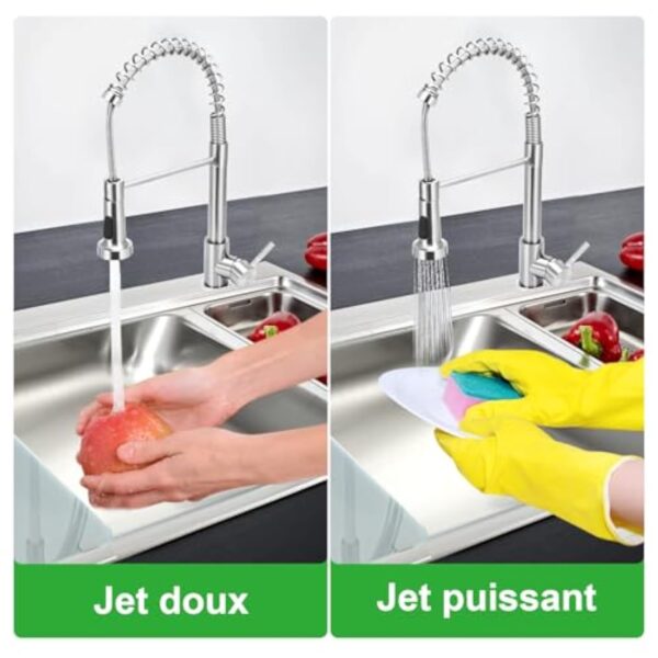 Robinet Cuisine,Mitigeur à Ressort avec Douchette Extractible, Robinetterie Robuste 2 Modes,Monocommande Eau Chaude & Froide, Flexibles Inclus, Installation Facile - Standard EU G3/8'' – Image 5