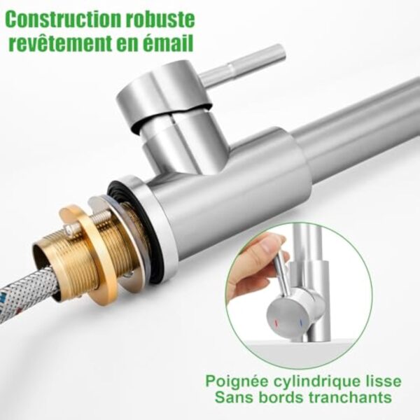 Robinet Cuisine,Mitigeur à Ressort avec Douchette Extractible, Robinetterie Robuste 2 Modes,Monocommande Eau Chaude & Froide, Flexibles Inclus, Installation Facile - Standard EU G3/8'' – Image 7