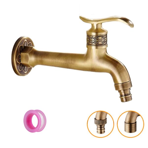 Robinet De Laiton Antique à Manche Longue pour Salle De Bain, Piscine, Machine à Laver - Robinet Froid avec Vadrouille - Décoration et Tuyau De Jardin – Image 3