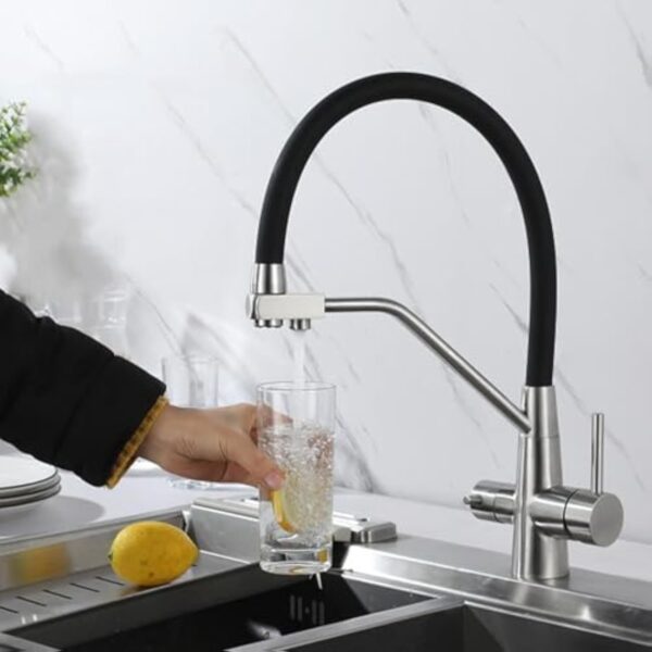 Robinet Flexible Cuisine Osmose Inverse Monotrou Mitigeur Evier Extractible 2 Modes,Brossé – Image 3