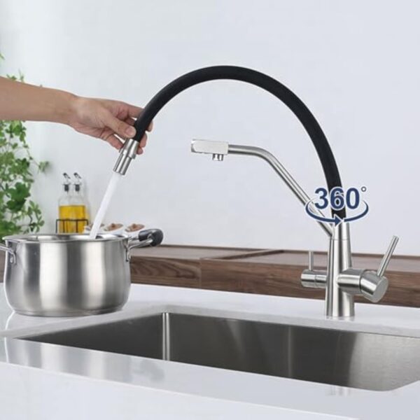Robinet Flexible Cuisine Osmose Inverse Monotrou Mitigeur Evier Extractible 2 Modes,Brossé – Image 5