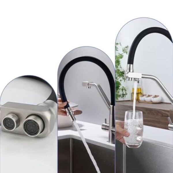 Robinet Flexible Cuisine Osmose Inverse Monotrou Mitigeur Evier Extractible 2 Modes,Brossé – Image 6