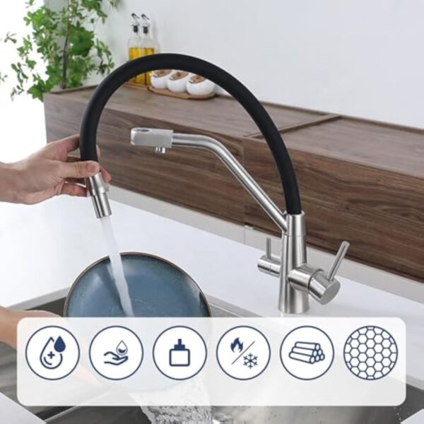 Robinet Flexible Cuisine Osmose Inverse Monotrou Mitigeur Evier Extractible 2 Modes,Brossé – Image 7