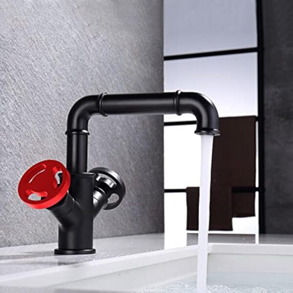 Robinet Salle Bain, Vintage Style Industriel Steampunk Design Hôtel Robinet Mitigeur Lavabo, Valve en Céramique, Froid & Chaud Disponible, Double Poignée, Anti-Corrosion et Anti-Rouille – Image 3