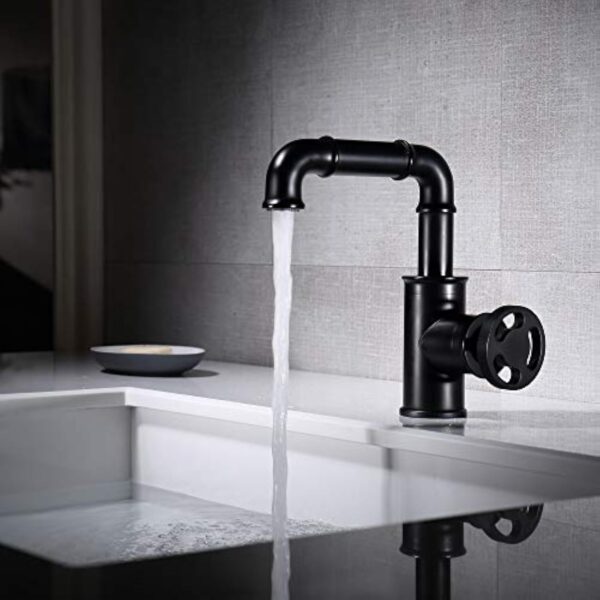 Robinet Salle Bain Vintage industriel Steampunk Style Mitigeur Lavabo Robinet, Noir laiton Robinet, Valve en Céramique, Froid & Chaud Disponible, Pour Ingénierie Décoration Hôtels, VOMI – Image 3