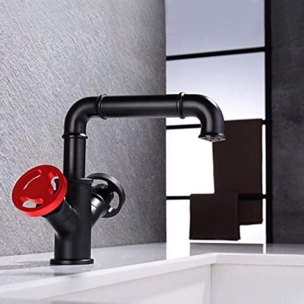 Robinet Salle Bain, Vintage Style Industriel Steampunk Design Hôtel Robinet Mitigeur Lavabo, Valve en Céramique, Froid & Chaud Disponible, Double Poignée, Anti-Corrosion et Anti-Rouille – Image 4