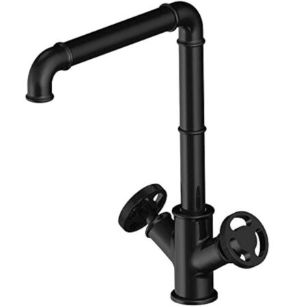 Robinet de Cuisine Vintage Industriel Style Mitigeur Évier Bec Haut Noir Silhouette Elégante Valve en Céramique, Anti-Corrosion et Anti-Rouille Eau Chaude et Froide Réglable Cuivre de Corps