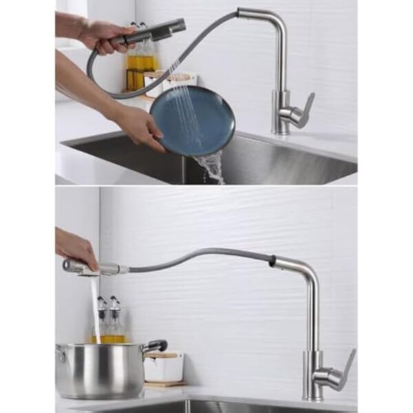 Robinet de Cuisine 3 Voies avec Douchette Extractible Acier Inoxydable Brossé 3 en 1 Robinet Pivotant Mitigeur Cuisine 3 Voies-Brossé – Image 5