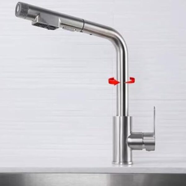 Robinet de Cuisine 3 Voies avec Douchette Extractible Acier Inoxydable Brossé 3 en 1 Robinet Pivotant Mitigeur Cuisine 3 Voies-Brossé – Image 7
