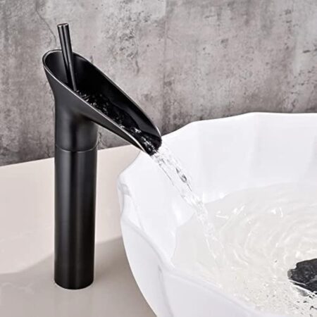 Robinet de Lavabo,Robinet cascade pour salle de bain,Mitigeur de salle de bain,Noir Vintage Mitigeur monocommande,Chaude et Froide Réglable de Mitigeur Lavabo, Laiton Chromé,G3/8