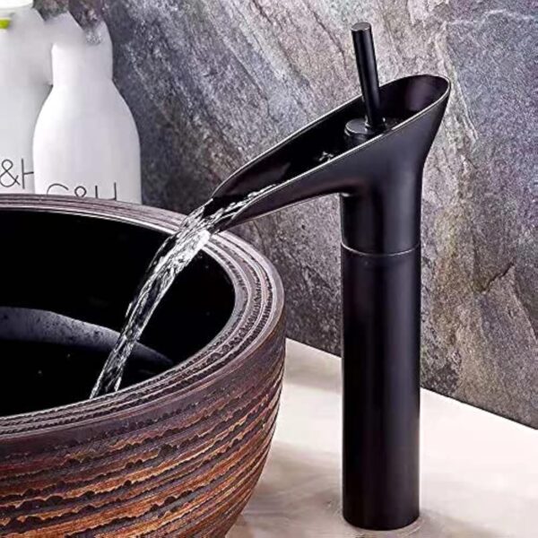 Robinet de Lavabo,Robinet cascade pour salle de bain,Mitigeur de salle de bain,Noir Vintage Mitigeur monocommande,Chaude et Froide Réglable de Mitigeur Lavabo, Laiton Chromé,G3/8 – Image 3