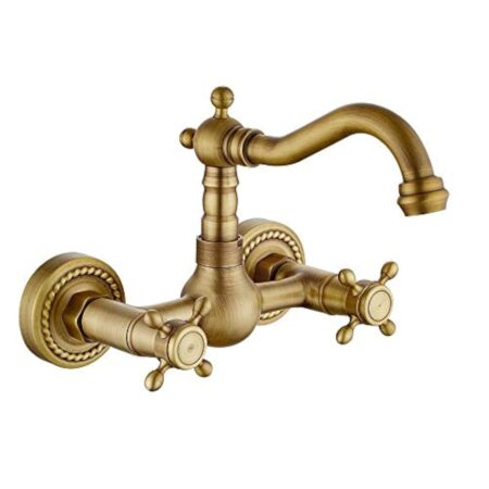 Robinet de cuisine mural vintage pivotant 360° Robinet pour cuisine mural double classique en laiton levier chaud et froid renforcé