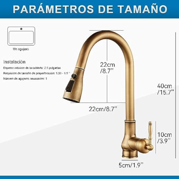 Robinet de cuisine vintage en laiton bronze antique à trou unique avec pulvérisateur rétractable (ruisseau, pulvérisateur, aquablade puissante) (pulvérisateur 3 fonctions) – Image 3