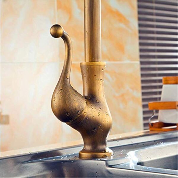 Robinet de cuisine de style vintage de Huapa, robinet en cuivre antique, robinet européen chaud et froid, robinet d'évier de cuisine en cuivre pur – Image 5
