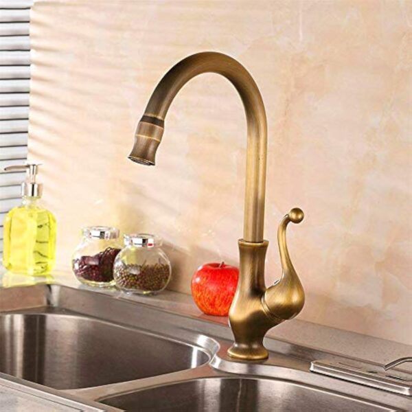 Robinet de cuisine de style vintage de Huapa, robinet en cuivre antique, robinet européen chaud et froid, robinet d'évier de cuisine en cuivre pur – Image 8