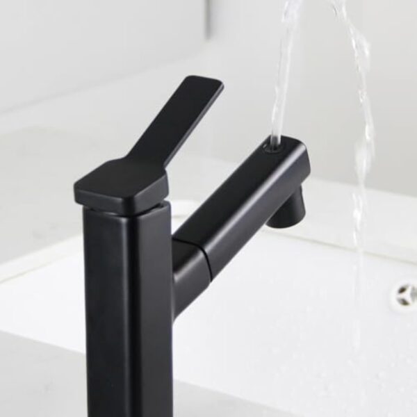 Robinet de salle de bain noir SEMANEY avec douchette extractible, robinets de lavabo haute pression avec 3 types de jet, mitigeur monocommande extensible – Image 5