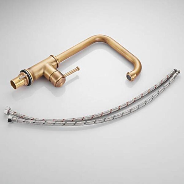 Robinet d'évier de cuisine avec bec pivotant Robinets d'évier à levier en laiton antique Robinet de mélangeur d'évier de cuisine moderne contemporain Gudetap GT10222A – Image 7