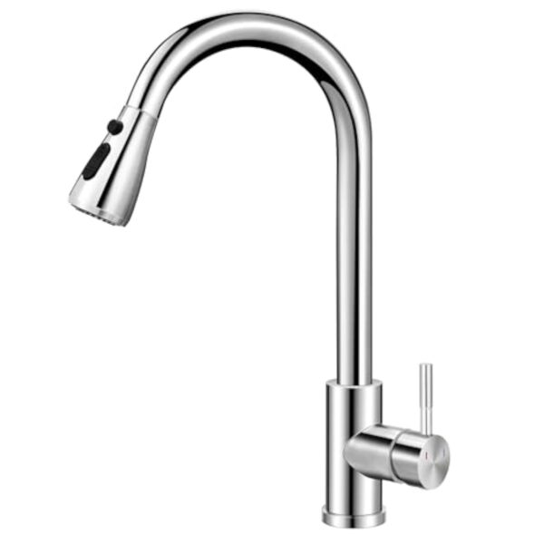 Robinet mélangeur de cuisine,bec pivotant à levier unique à haute arche avec douchette extractible,robinet en acier inoxydable pour évier avec flexibles,raccords standard EU G 3/8"