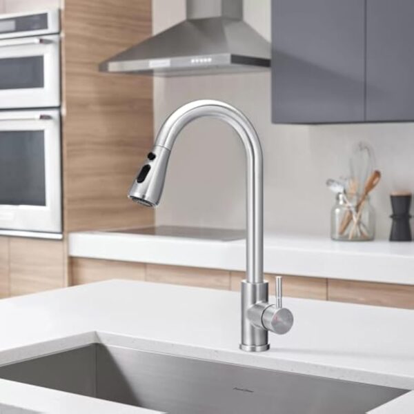 Robinet mélangeur de cuisine,bec pivotant à levier unique à haute arche avec douchette extractible,robinet en acier inoxydable pour évier avec flexibles,raccords standard EU G 3/8" – Image 3
