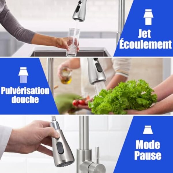 Robinet mélangeur de cuisine,bec pivotant à levier unique à haute arche avec douchette extractible,robinet en acier inoxydable pour évier avec flexibles,raccords standard EU G 3/8" – Image 6