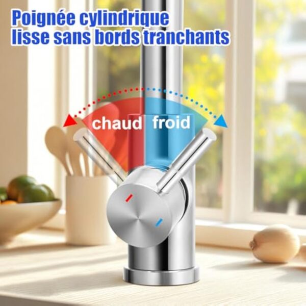 Robinet mélangeur de cuisine,bec pivotant à levier unique à haute arche avec douchette extractible,robinet en acier inoxydable pour évier avec flexibles,raccords standard EU G 3/8" – Image 7