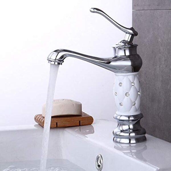 Robinet mitigeur de lavabo en laiton à levier unique en céramique vintage et cristal pour salle de bain cuisine maison décoration – Image 2