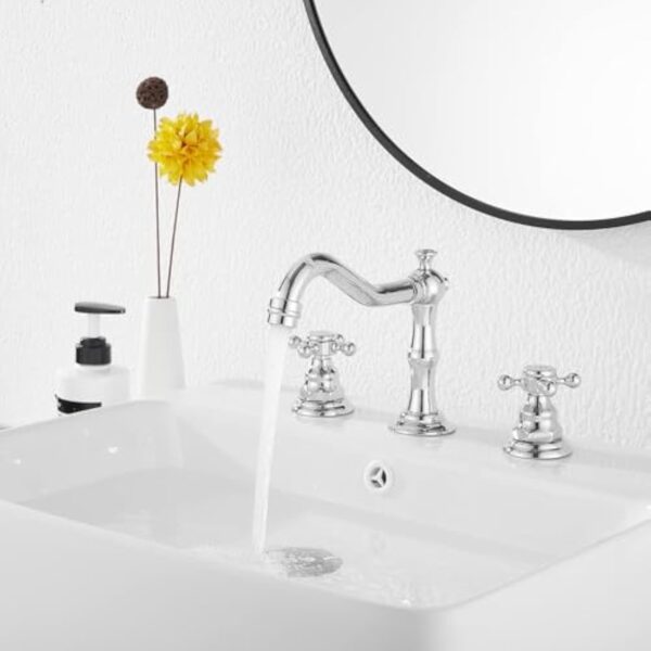 Robinet mitigeur vintage à double poignée 3 trous pour salle de bain, baignoire, 20,3 cm, 2 poignées, 3 trous, chromé – Image 7