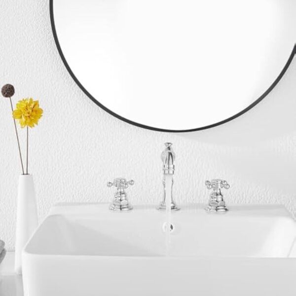 Robinet mitigeur vintage à double poignée 3 trous pour salle de bain, baignoire, 20,3 cm, 2 poignées, 3 trous, chromé – Image 8